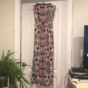 Aztec Print Full Length Strapless Maxi Dress